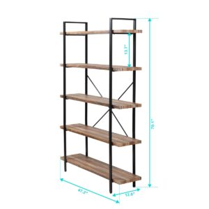 JAXSUNNY Industrial 5-Tier Open Storage Bookshelf Bookcase Organizer Furniture with Metal Frame for Home, Living Room, Office, Bedroom, Stable, Rustic Brown