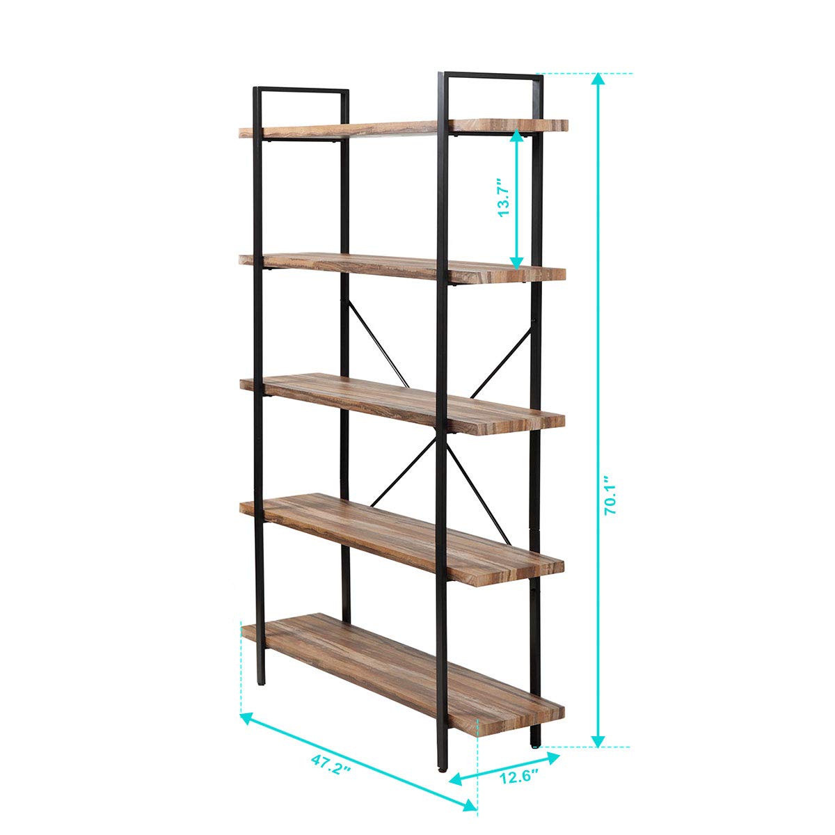 JAXSUNNY Industrial 5-Tier Open Storage Bookshelf Bookcase Organizer Furniture with Metal Frame for Home, Living Room, Office, Bedroom, Stable, Rustic Brown