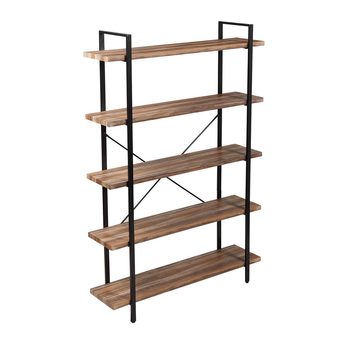 JAXSUNNY Industrial 5-Tier Open Storage Bookshelf Bookcase Organizer Furniture with Metal Frame for Home, Living Room, Office, Bedroom, Stable, Rustic Brown