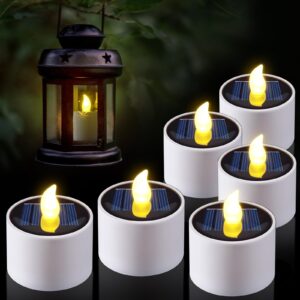 pchero solar candles outdoor waterproof, pack of 6 led flameless solar tea lights candles with dusk to dawn sensor for windows outside lantern porch garden patio decor
