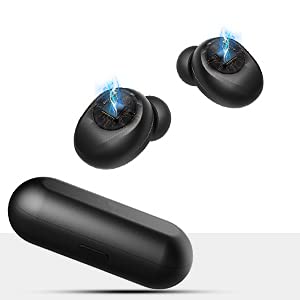 Bluetooth 5.0 Wireless Earbuds Super Portable True Wireless Stereo Headphones in Ear Deep Bass Built in Mic IPX6 Waterproof with Charging Case (Only 50g) 40H Playtime for Workout Running (Black red)