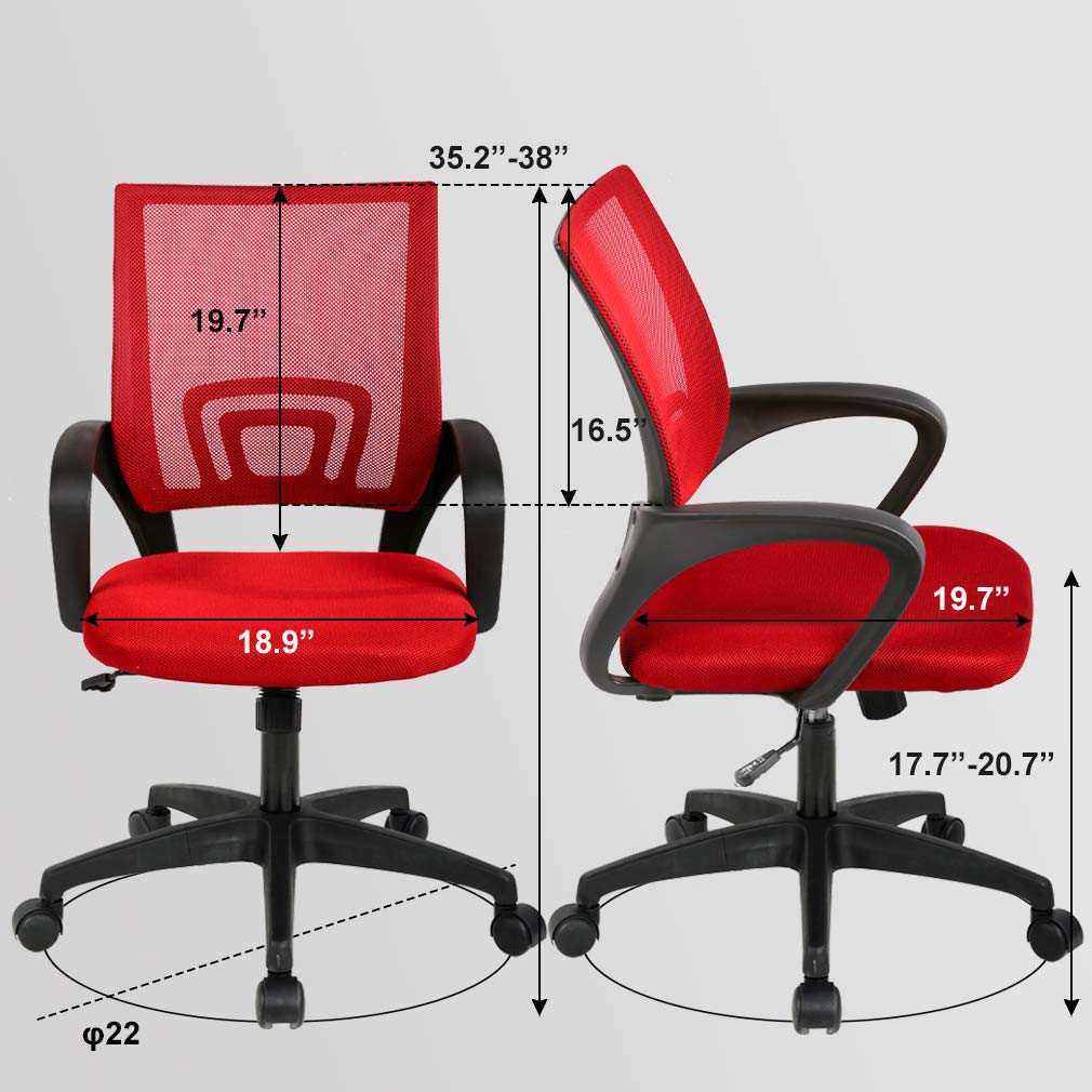 Home Mesh Office Chair Ergonomic Desk Chair Mid Back Computer Chair Task Rolling Swivel Chair with Lumbar Support Arms Modern Executive Adjustable Chair for Girl Adults Women(Red)