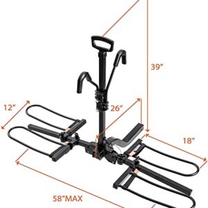 HYPERAX Volt 2 -E-Bike Hitch Mounted Platform Style 2 Bikes Carrier for Car, SUV, Trucks, Sedan, No Wobble & Tilting Design e-Bike Rack for Hitch Fits Up to 2 X 70 lbs Bike with Up to 5" -NO RV USE!