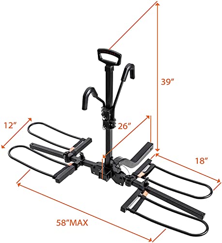 HYPERAX Volt 2 -E-Bike Hitch Mounted Platform Style 2 Bikes Carrier for Car, SUV, Trucks, Sedan, No Wobble & Tilting Design e-Bike Rack for Hitch Fits Up to 2 X 70 lbs Bike with Up to 5" -NO RV USE!