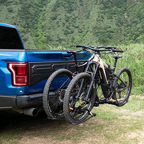 HYPERAX Volt 2 -E-Bike Hitch Mounted Platform Style 2 Bikes Carrier for Car, SUV, Trucks, Sedan, No Wobble & Tilting Design e-Bike Rack for Hitch Fits Up to 2 X 70 lbs Bike with Up to 5" -NO RV USE!