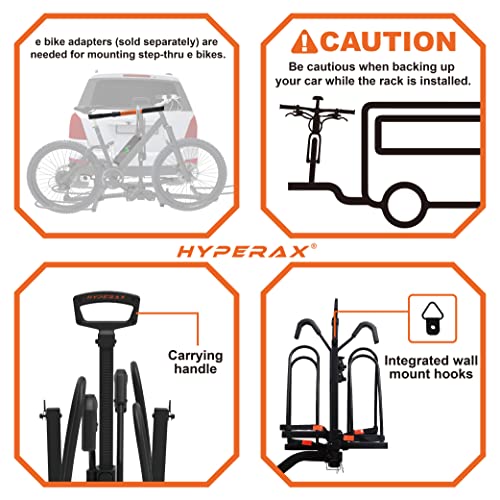 HYPERAX Volt 2 -E-Bike Hitch Mounted Platform Style 2 Bikes Carrier for Car, SUV, Trucks, Sedan, No Wobble & Tilting Design e-Bike Rack for Hitch Fits Up to 2 X 70 lbs Bike with Up to 5" -NO RV USE!