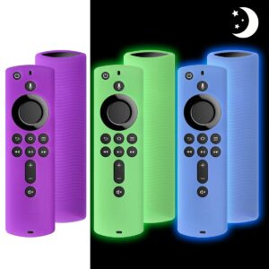 3 pack remote cover case, silicone remote cover case compatible with tv stick, lightweight anti slip shockproof remote cover case (purple green glow & blue glow)