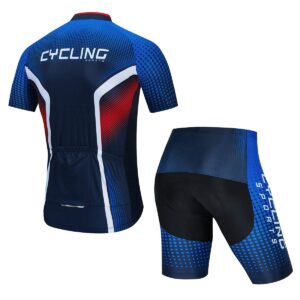 PSPORT Men's Cycling Jersey Bib Shorts Sets Bike Clothing Suit Short Sleeve Road Bicycle Biking Clothes Black Cyclist Uniform