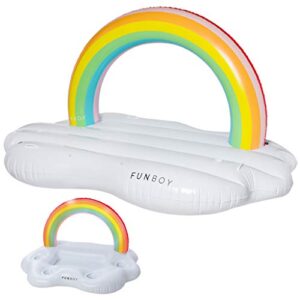 funboy giant inflatable luxury rainbow cloud daybed and rainbow cloud drink cooler pool float bundle, perfect for a summer pool party