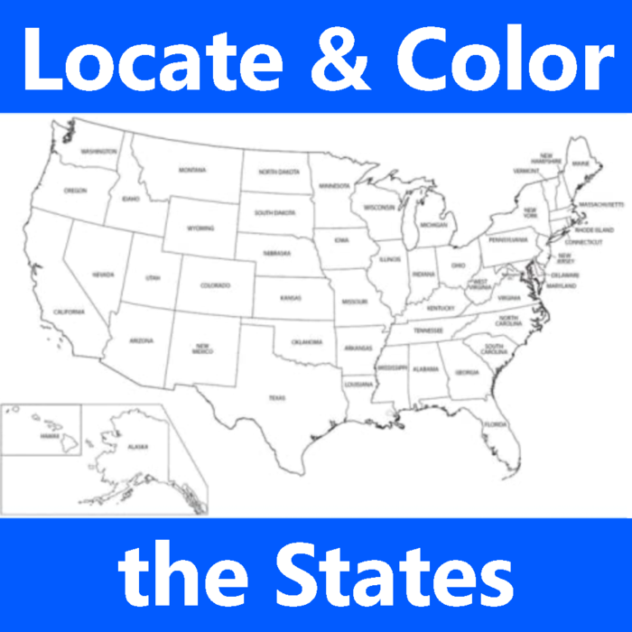 United States US Geography Coloring and Naming States 10 Questions Worksheet Social Studies Map