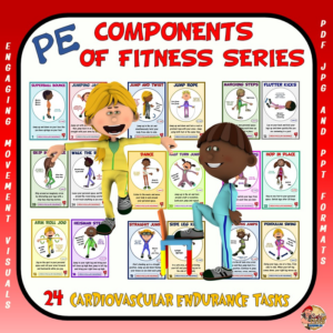 pe component of fitness task cards: 24 cardiovascular endurance movements- great for pe, classroom or distance learning