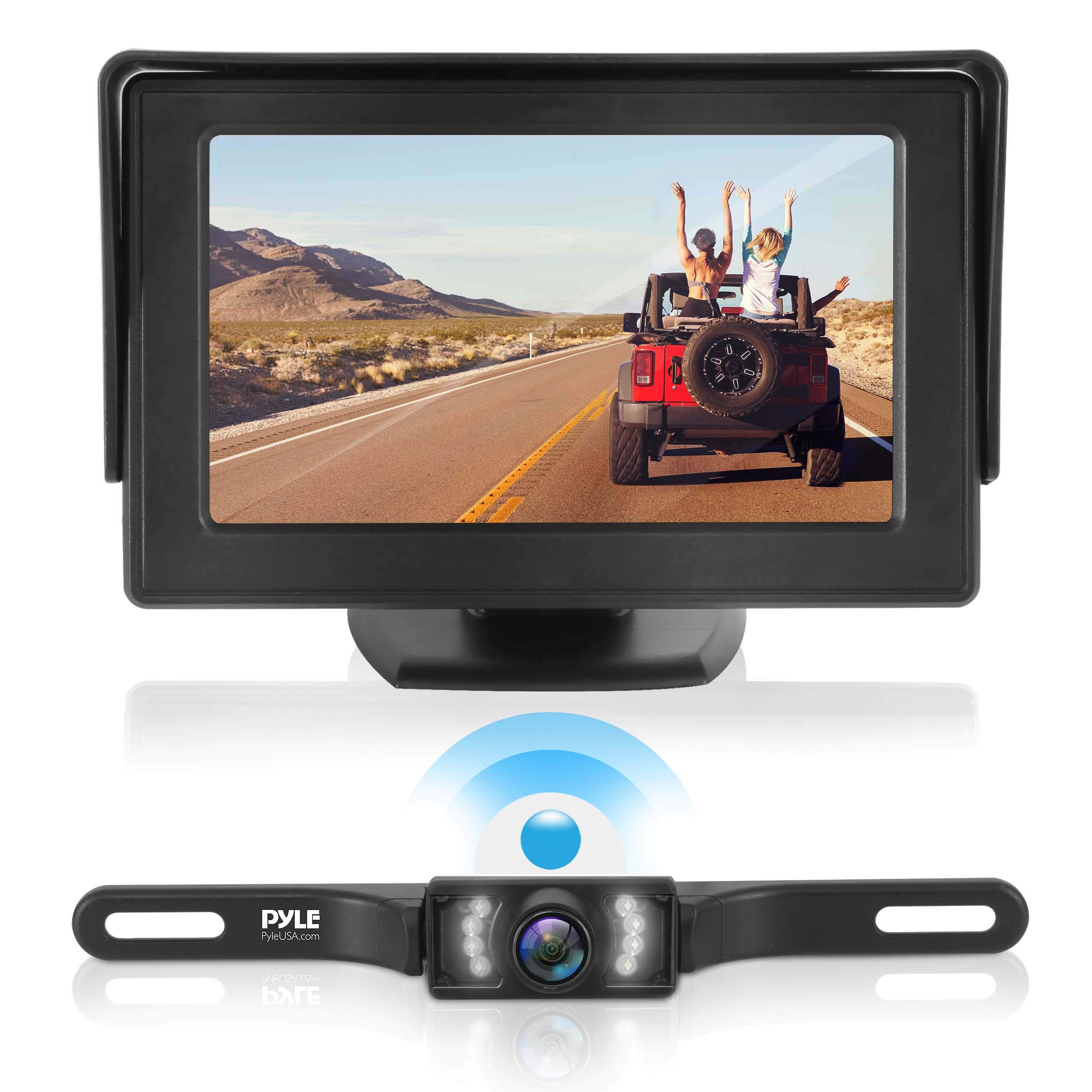 Waterproof Backup Rear View Camera - Wireless Car Parking Rearview Reverse Safety/Vehicle Monitor System w/ 4.3” Video Color LCD Display Screen, Distance Scale Lines, Night Vision - Pyle PLCM4585WIR