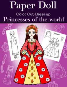paper doll color, cut, dress up - princesses of the world