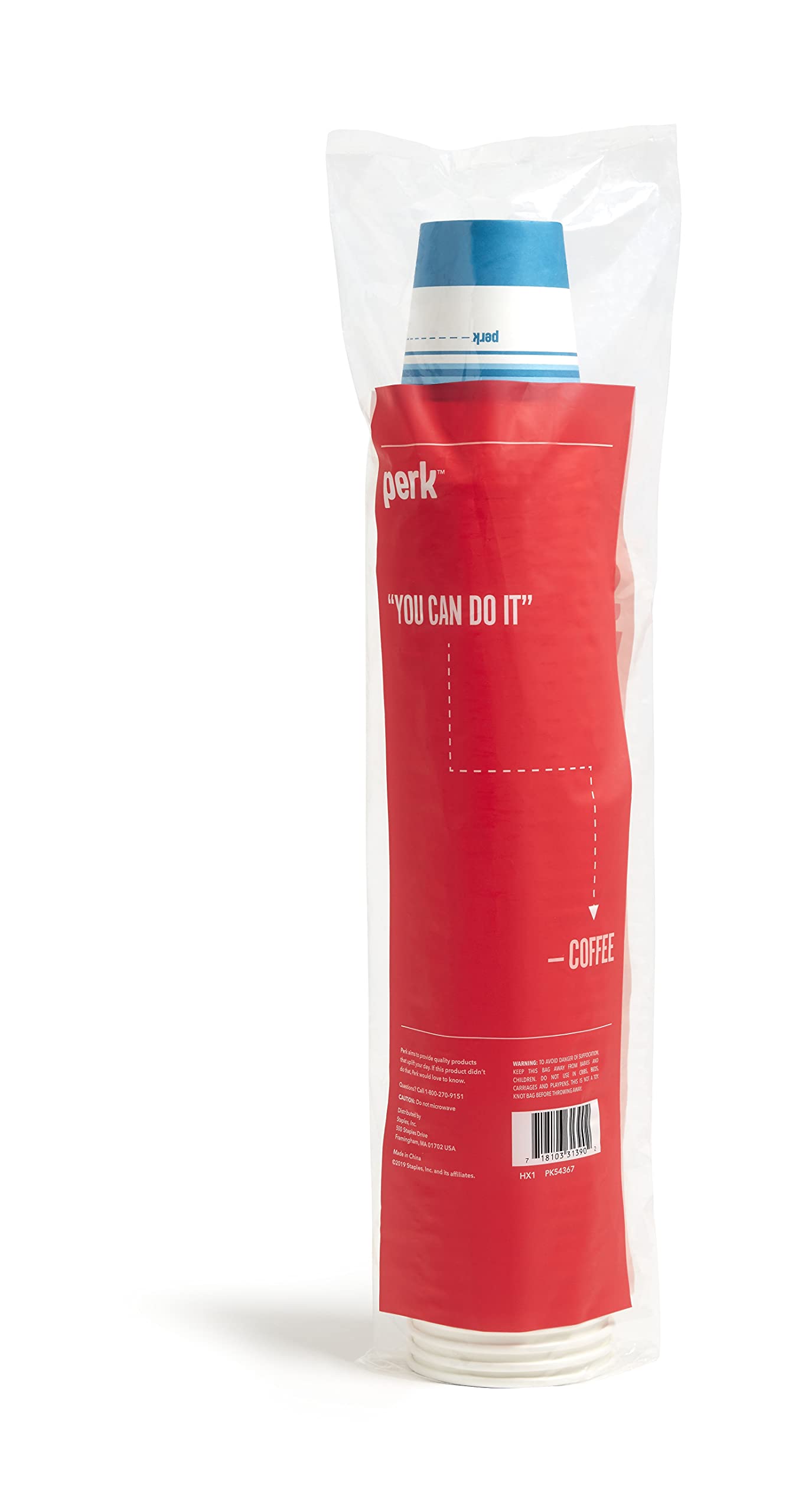 Perk PK54367CT Paper Hot Cup, 12 Oz., White/Blue, 500/Carton