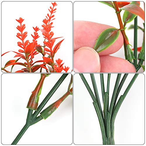 BigOtters 8 Bundles Artificial Lavender Flowers, Outdoor Fake Flowers UV Resistant No Fade Faux Plastic Plants Lover Favors for Home Wedding Garden Porch Window Box Decor(Orange Red)