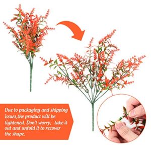 BigOtters 8 Bundles Artificial Lavender Flowers, Outdoor Fake Flowers UV Resistant No Fade Faux Plastic Plants Lover Favors for Home Wedding Garden Porch Window Box Decor(Orange Red)