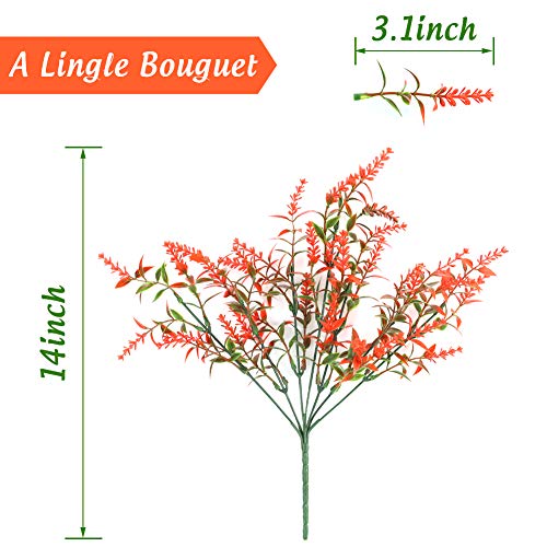 BigOtters 8 Bundles Artificial Lavender Flowers, Outdoor Fake Flowers UV Resistant No Fade Faux Plastic Plants Lover Favors for Home Wedding Garden Porch Window Box Decor(Orange Red)