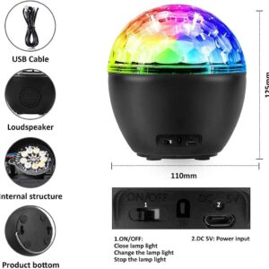 Disco Ball Light Portable Bluetooth DJ Strobe Lights with Remote Control Sound Activated Party Lights for Dance Parties Birthdays Room Decoration Lights X’mas (Classic)