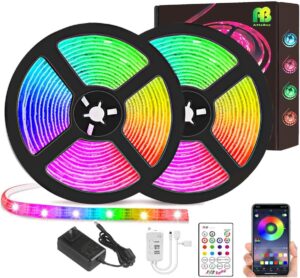 gopretty 32.8ft watetproof led strip lights with app control, music sync smd 5050 300 leds color changing with remote+ alexa + google assistant + ifttt