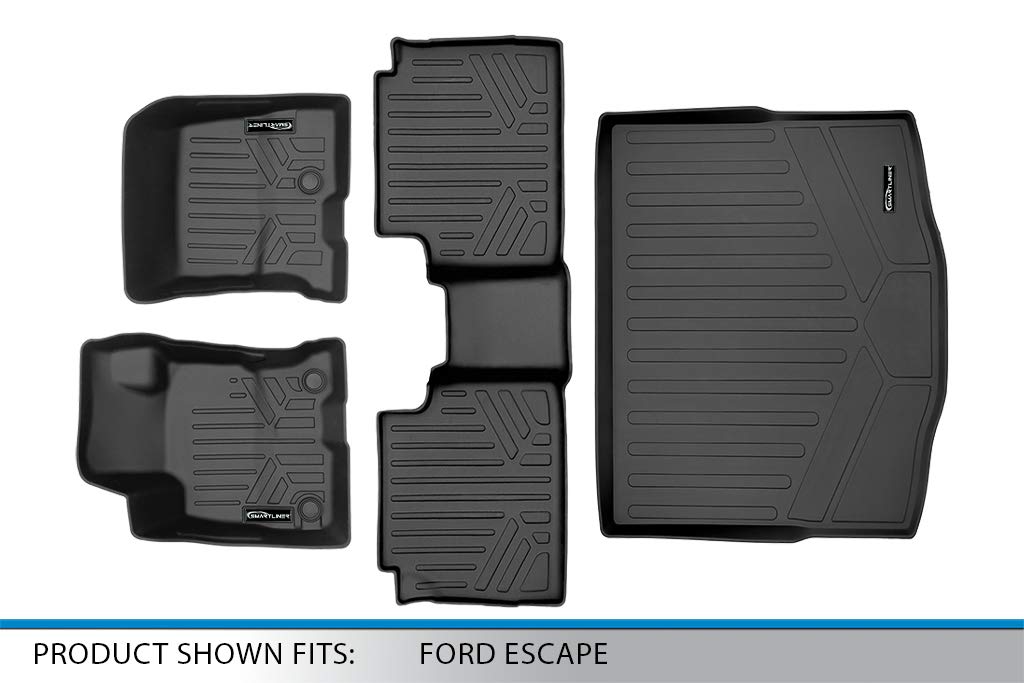 SMARTLINER Custom Floor Mats and Cargo Liner Behind 2nd Row Black Compatible with 2020-2023 Ford Escape (Hybrid Models Only)