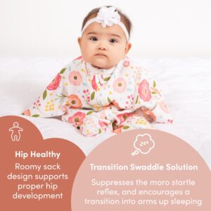 SleepingBaby Zipadee-Zip Transition Swaddle - Cozy Baby Swaddling Blanket with Zipper Convenience - Roomy Baby Wearable Blanket for Easy Diaper Changes - Pretty Poppy, Small (4-8 Month)