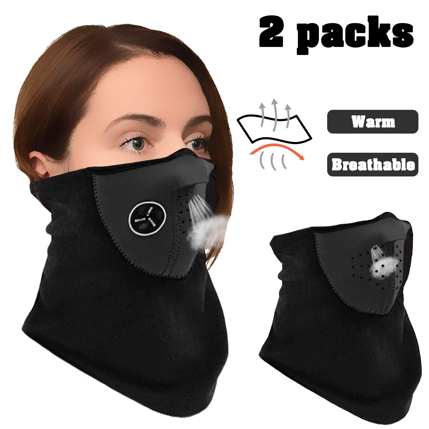 Ski Mask - 2 PCS Breathable Face Masks for Men Women, Half Face Anti Snow Mist Dirt Dust, Sun UV Protection Rave Party Masks for Skiing Fishing Riding Motorcycling Cold/Hot Outdoor Activities Sports