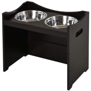 PawHut Raised Pet Food Elevated Feeder with 2 Stainless Steel Bowls, 3 Levels Adjustable Height Levels, and Wood Finish