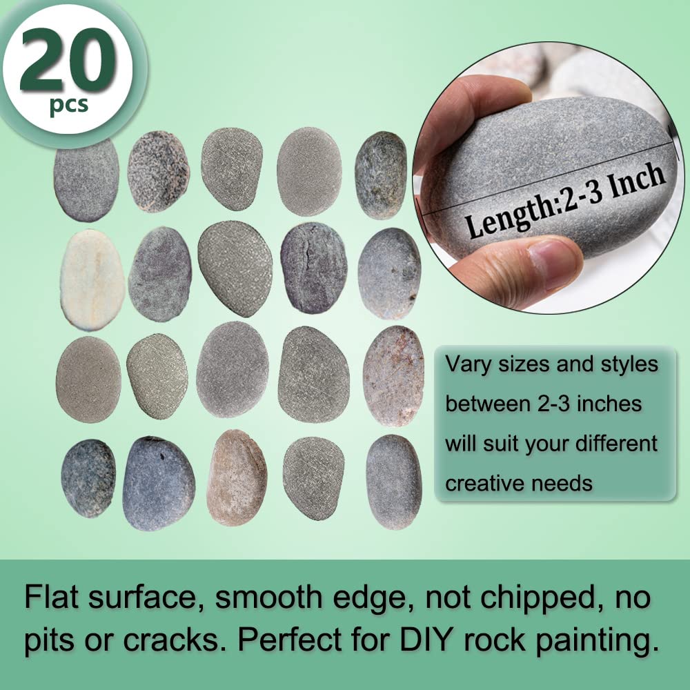 YEAHOME 20PCS Rocks for Painting, 2-3in Natural River Rocks Smooth Unpolished Kindness Stones Kit, Flat Rock for Painting Art & DIY Crafting, School Events, 4th of July Decor, Gift for Kids & Adults