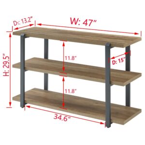 FOLUBAN Industrial Console Sofa Table, Rustic Entryway/Hallway Table with 3-Tier Open Shelf for Living Room, Oak