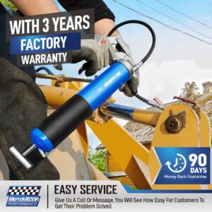 High Performance Heavy Duty Pistol Grip Grease Gun - Extra-Long 27 inch Heavy Duty Reinforced Flex Hose