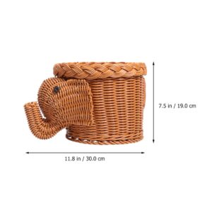 Cabilock Rattan Storage Basket Woven Wicker Organizer Cute Elephant Shape Vegetable Food Snack Basket Decorative Bin Gift Art Home Decor Light Brown