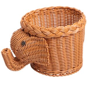 Cabilock Rattan Storage Basket Woven Wicker Organizer Cute Elephant Shape Vegetable Food Snack Basket Decorative Bin Gift Art Home Decor Light Brown