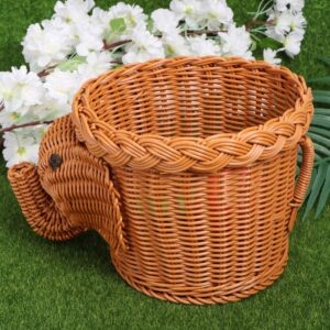 Cabilock Rattan Storage Basket Woven Wicker Organizer Cute Elephant Shape Vegetable Food Snack Basket Decorative Bin Gift Art Home Decor Light Brown