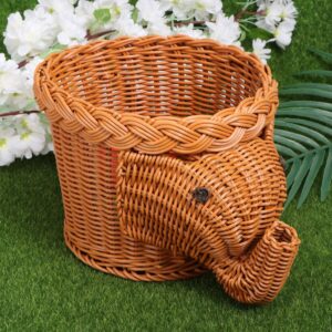 Cabilock Rattan Storage Basket Woven Wicker Organizer Cute Elephant Shape Vegetable Food Snack Basket Decorative Bin Gift Art Home Decor Light Brown