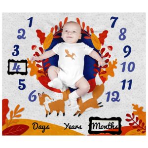 PAMBO Fox Baby Month Milestone Blanket for Baby Boy & Girl - Baby Age Blanket for Photo Taken| Fox Themed BabyShower Gifts