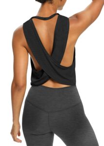 bestisun women sleeveless open back shirt running tops backless active yoga top sports workout tanks cropped workout tops for women black m