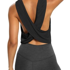 Bestisun Women Sleeveless Open Back Shirt Running Tops Backless Active Yoga Top Sports Workout Tanks Cropped Workout Tops for Women Black M