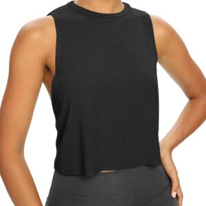 Bestisun Women Sleeveless Open Back Shirt Running Tops Backless Active Yoga Top Sports Workout Tanks Cropped Workout Tops for Women Black M