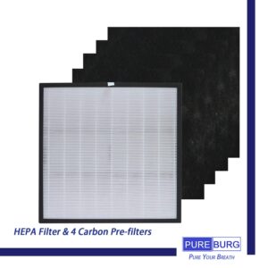 PUREBURG 1183050K True HEPA Replacement Filter Set Compatible with Whirlpool Whispure Whispure Pro 2000 WPPRO2000 Series Air Purifiers,H13 Activated Carbon