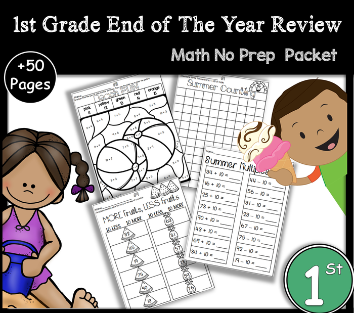 1st Grade end of the year and summer review Math packet