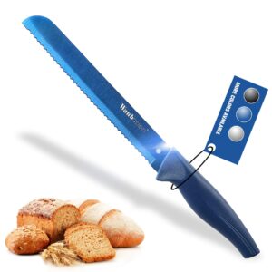 wanbasion blue serrated bread knife 8 inch, bread knife serrated with sheath, stainless steel bread knife for homemade bread