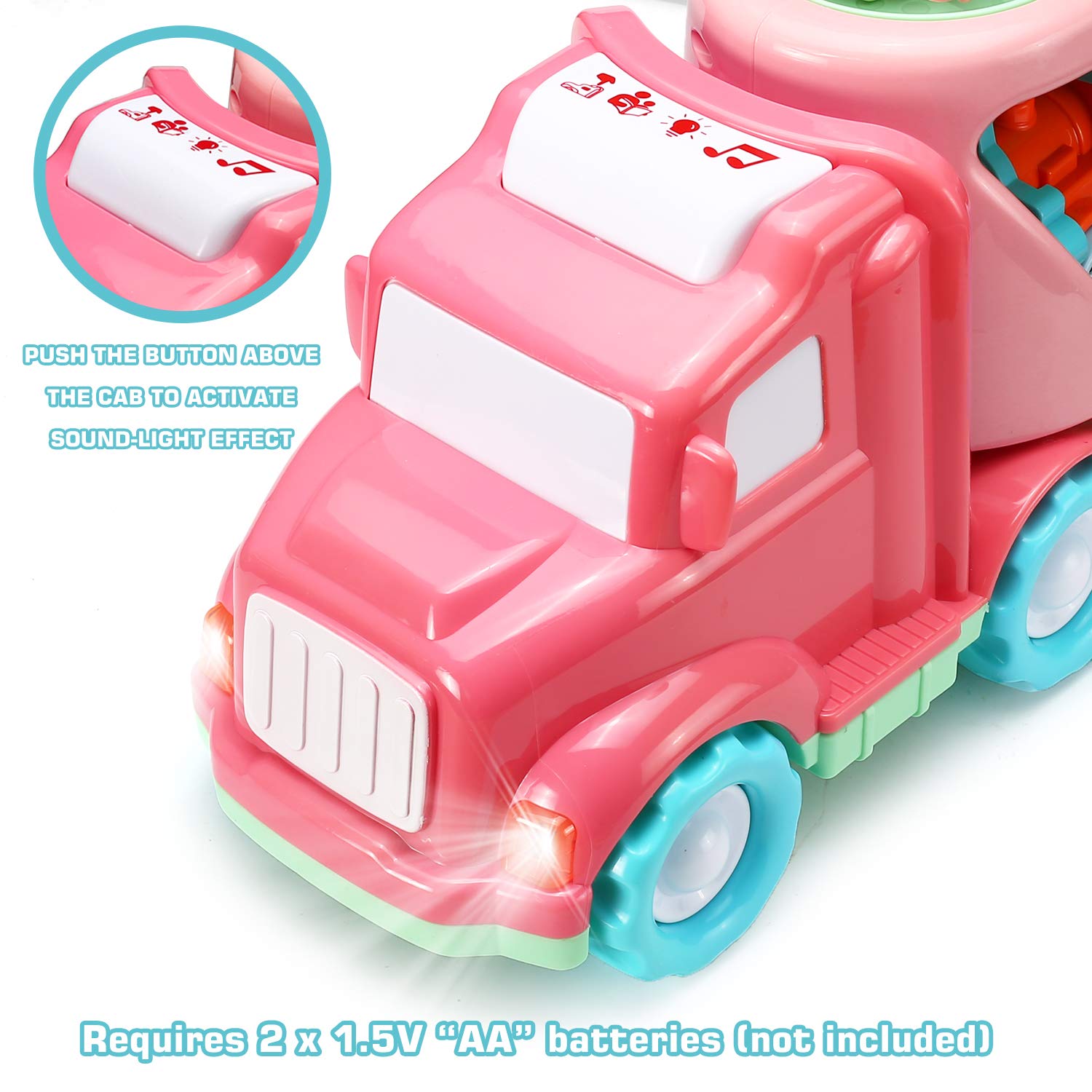 Carrier Car Toy Set(5 in 1) with Lights and Sounds, Pink Toy for Girl Toddler Kid, Friction Powered Double Layer Transport Truck with Cartoon Vehicles, Child Play Birthday Gift Christmas Party Favors