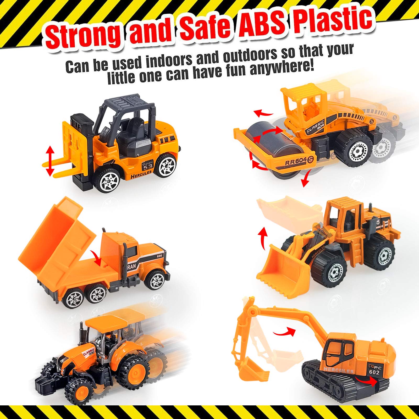 Diecast Construction Vehicle Set for Kids, Alloy Mini Model Construction Vehicle Dump Truck, Bulldozer, Roller, Tractor, Forklift, Excavator (6 Pack)