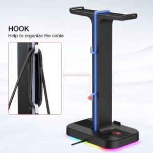 havit RGB Gaming Headphone Stand Desk Dual Headset Hanger Base with Phone Holder & 2 USB Ports for Desktop PC Game Earphone Accessories