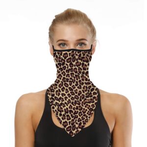 YAYOUREL Fashionable Leopard Neck Gaiter Face Mask Covering Bandanas for Men Women Summer UV Cooling Face Scarf Mask Cover Ear Loop Hole Triangle Facemask Headwear for Fishing Running Cycling Hiking