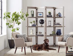 martin furniture woodford solid wood bookcase, storage space, living room divider, book shelves, gray
