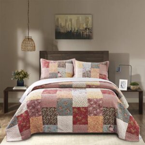 kasentex authentic 100% cotton easy clean – luxury boho quilt with decorative floral print patchwork design oversized bedspread, soft bedding, full/queen 90x96”, boho-royal garden