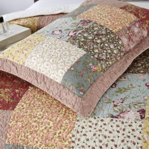 KASENTEX Authentic 100% Cotton Easy Clean – Luxury Boho Quilt with Decorative Floral Print Patchwork Design Oversized Bedspread, Soft Bedding, Full/Queen 90x96”, Boho-Royal Garden