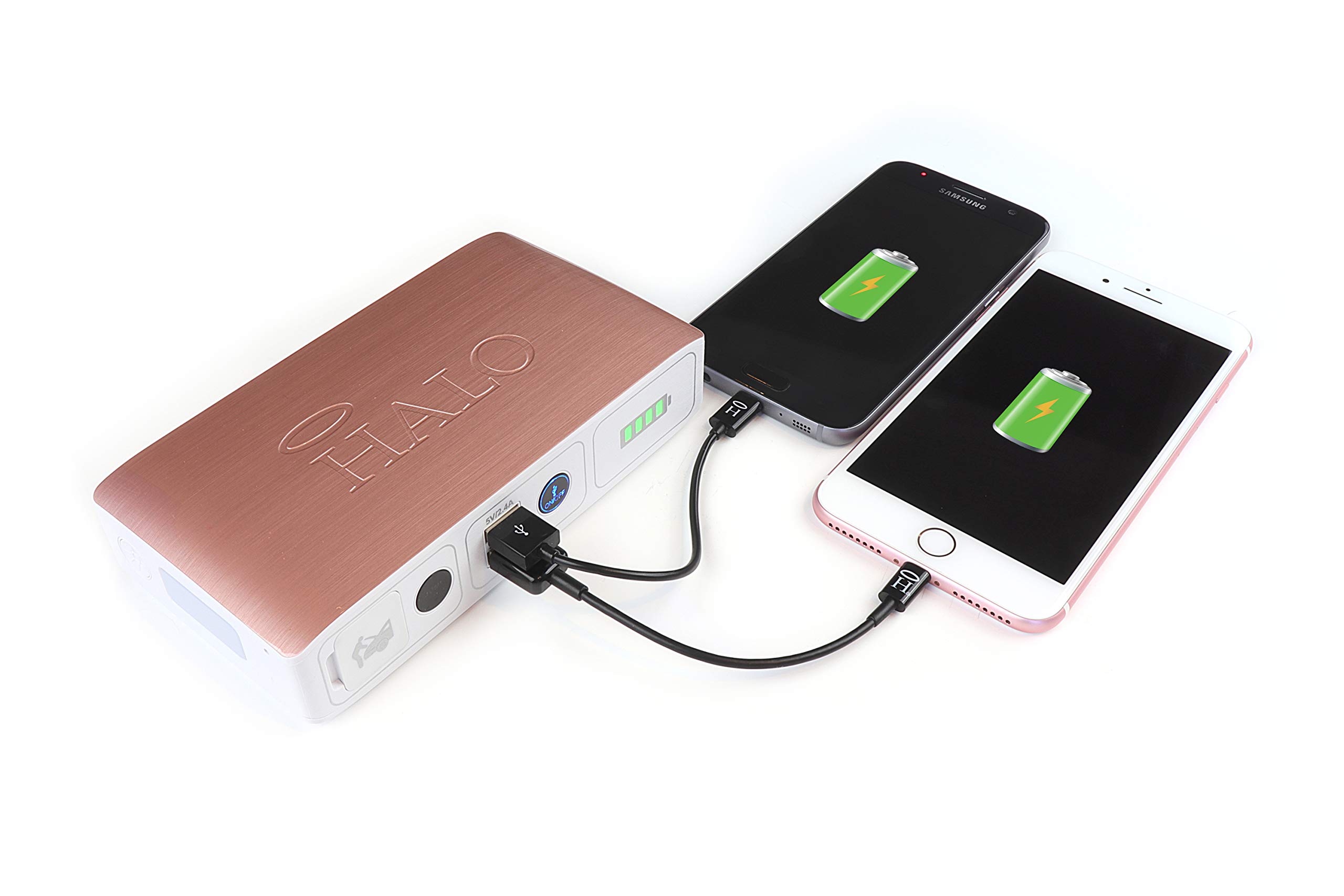 HALO Bolt Compact Portable - Car Battery Jump Starter with 2 USB Ports to Charger Devices, Portable - Rose Gold