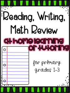 reading, writing, math review pack for at home learning or tutoring